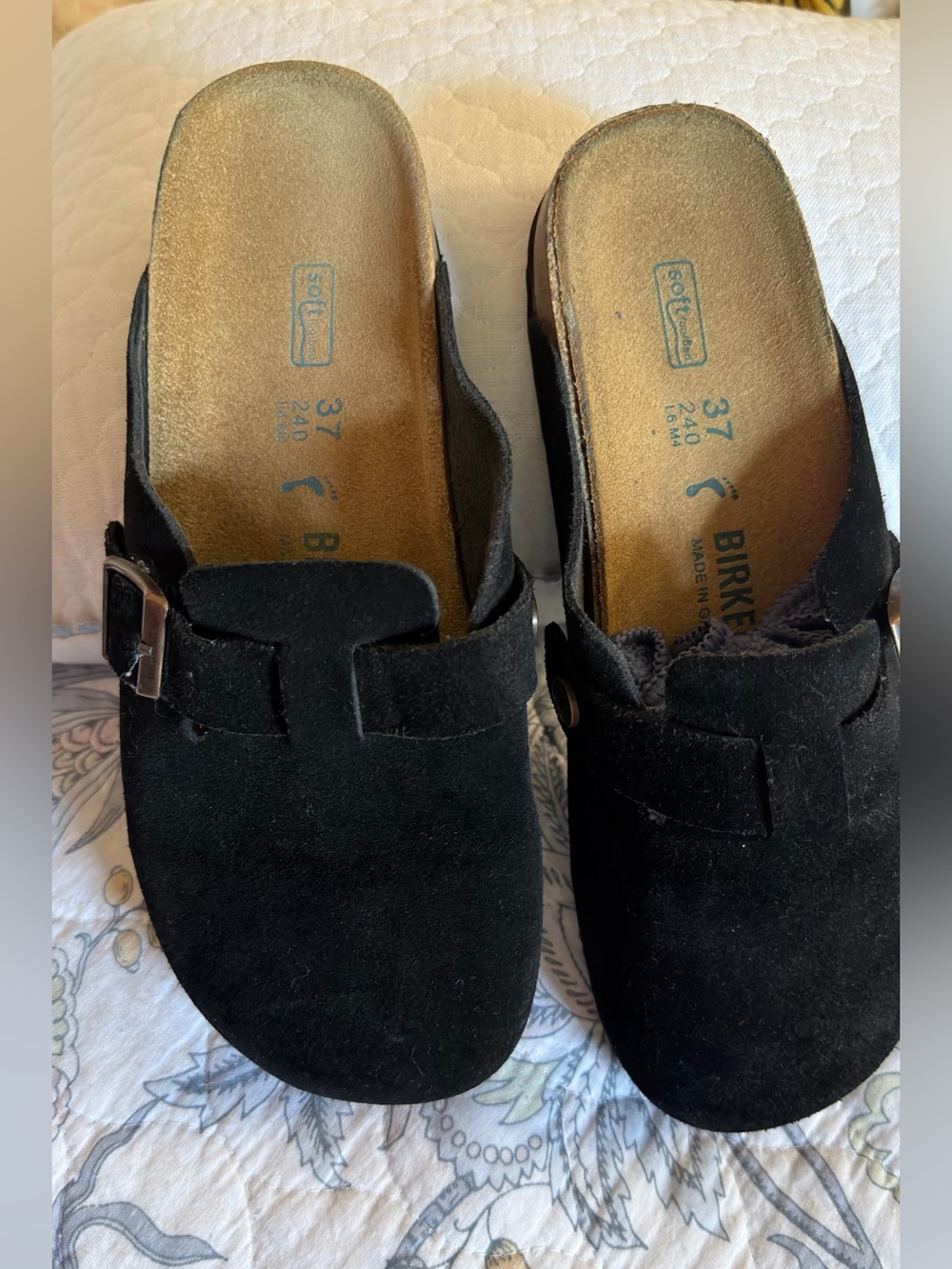 Birkenstock Black Suede Slip-On Clogs with Buckle